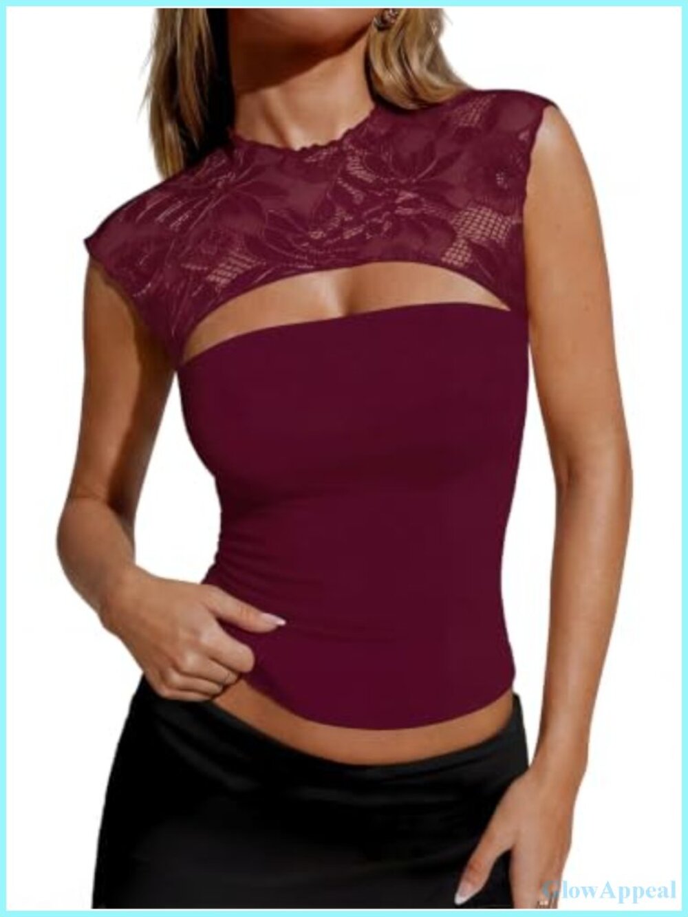 Lace Crop Top Sexy Cutout Sleeveless Slim Fit Y2K Night Out Tank